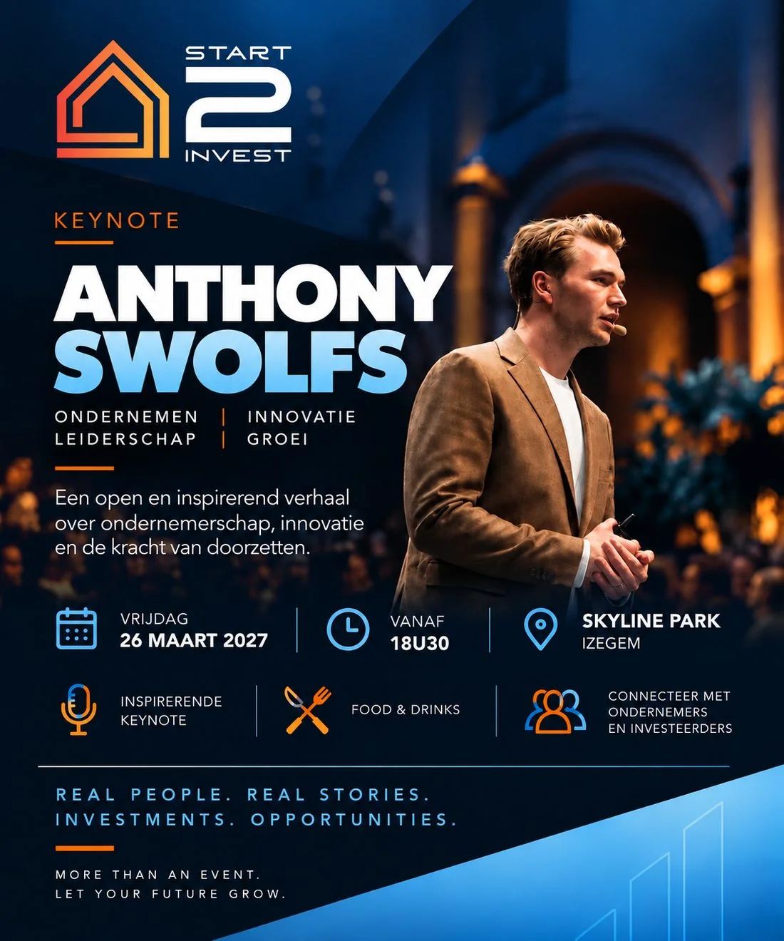 Affiche van de ondernemersavond met Anthony Swolfs