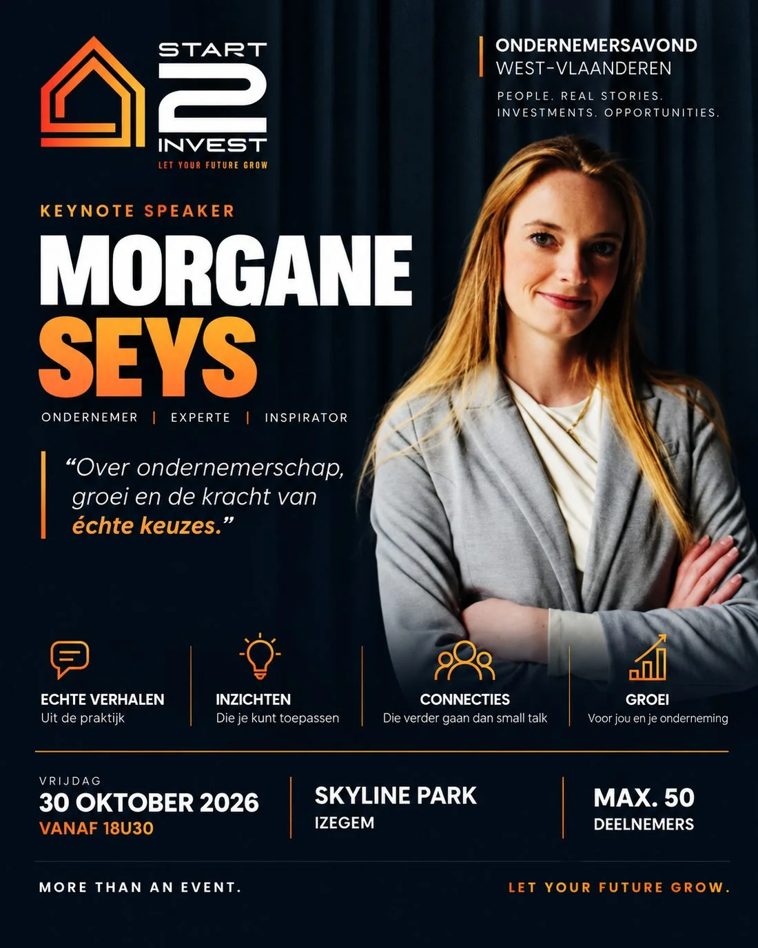 Affiche van de ondernemersavond met keynote Morgane Seys