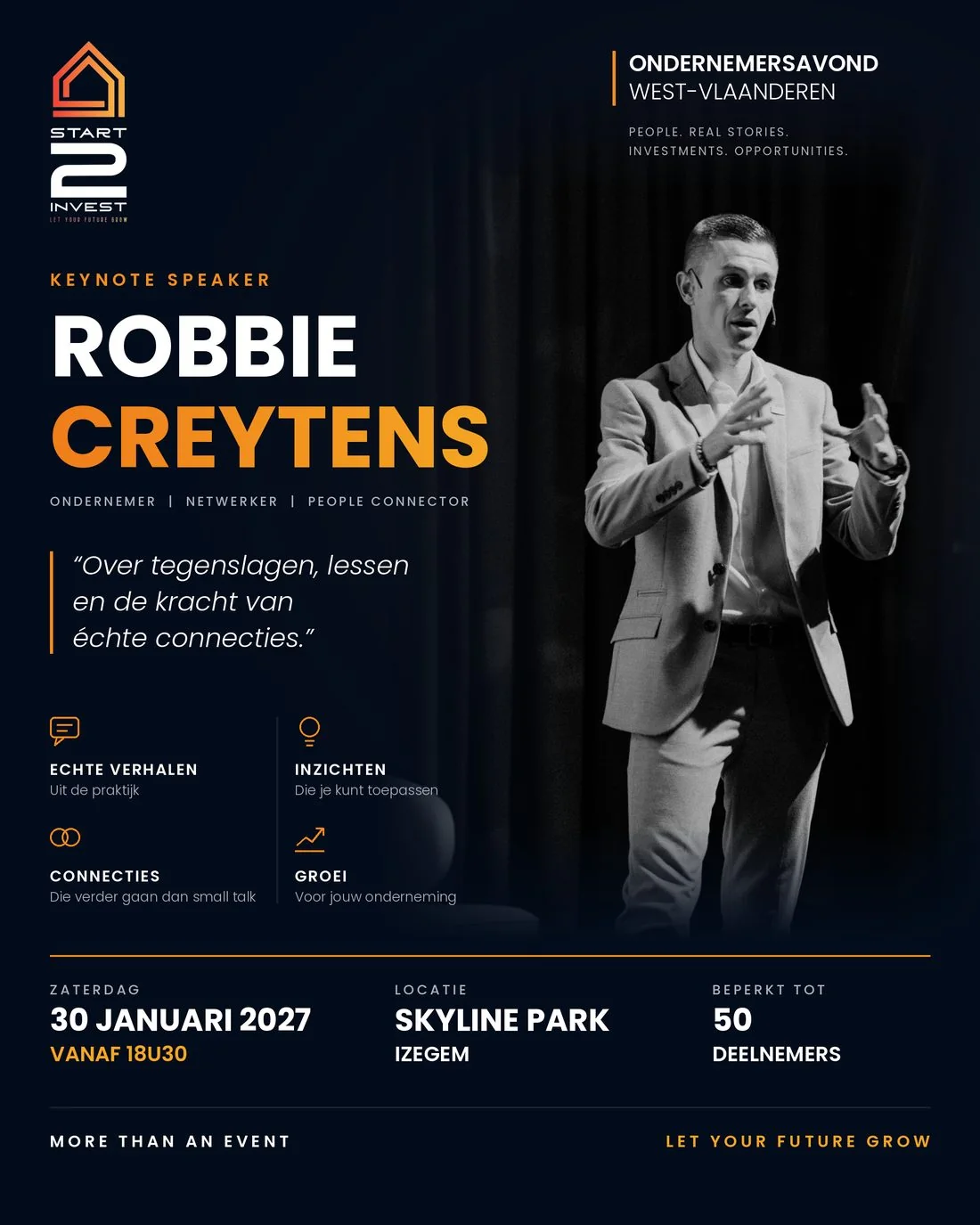 Affiche van de ondernemersavond met Robbie Creytens